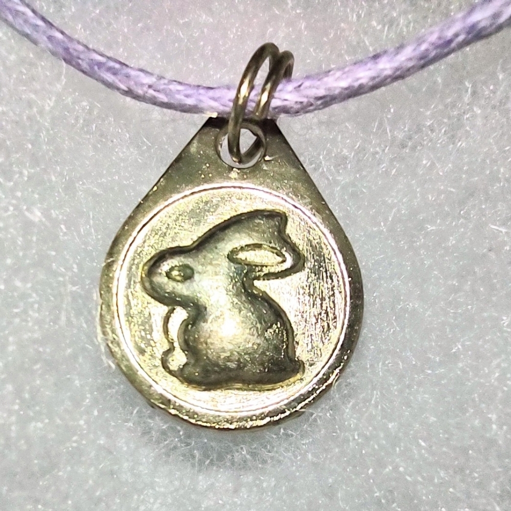 Gold Bunny Rabbit Pendant on Light Purple Cord Necklace